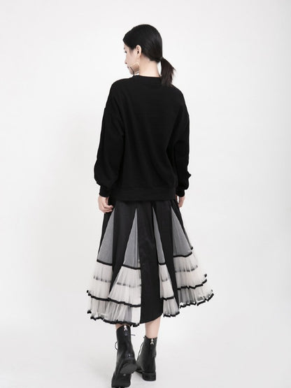 HIGH-RISE MESH LACE PLEATED SKIRT