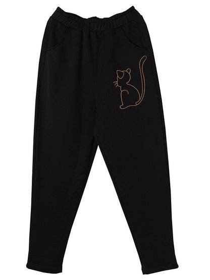 LOOSE CARTOON EMBROIDERY VELVET PANTS