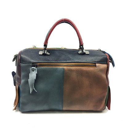 Hand-tinted leather women's bag with leather slant satchel