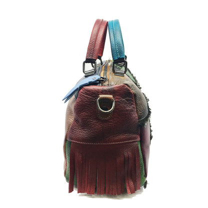 Hand-tinted leather women's bag with leather slant satchel