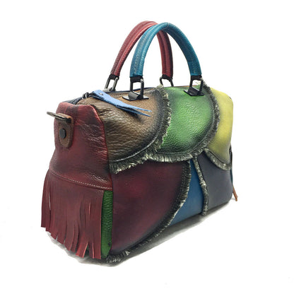 Hand-tinted leather women's bag with leather slant satchel