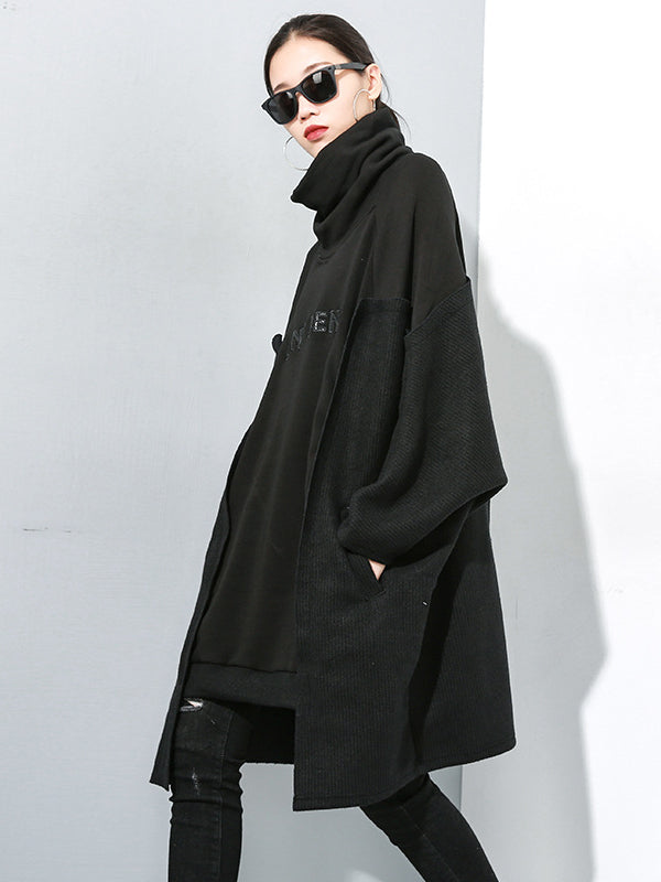 Stitching Velvet Irregular High-Neck Sweatshirt