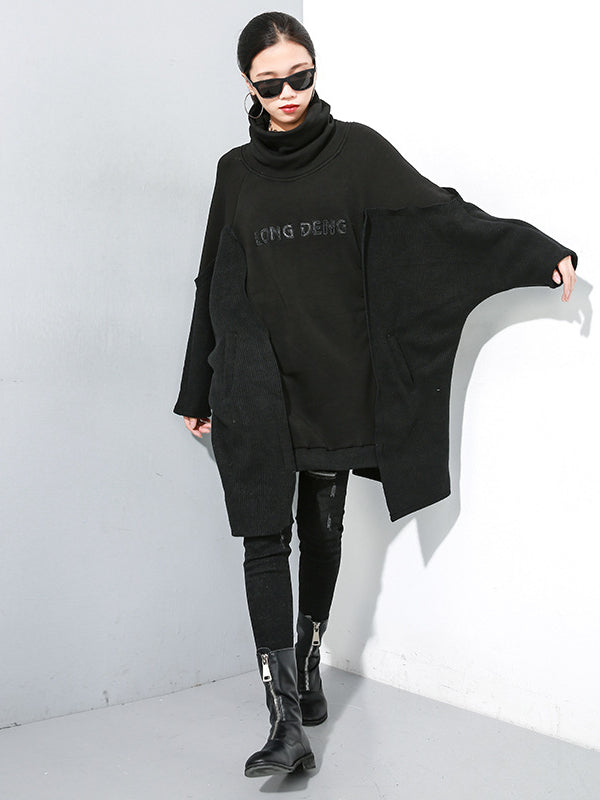 Stitching Velvet Irregular High-Neck Sweatshirt