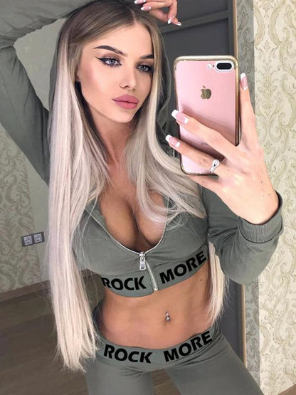 Zipper Empire Ribbon Hoodies&Pants Sports Suits ACTIVE WEAR