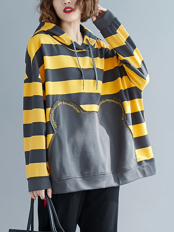 CASAUL STRIPED EMBROIDERED SPLIT-JOINT SWEATSHIRT