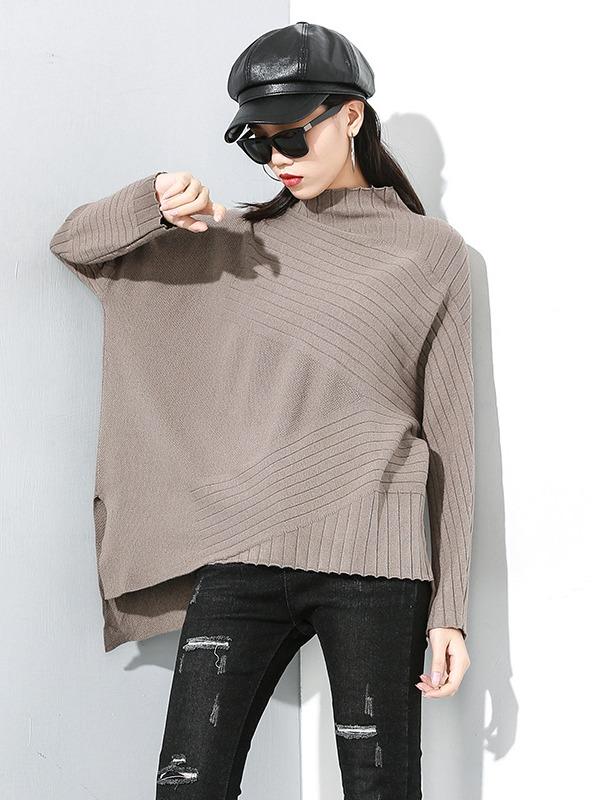 PLAIN CROPPED STRIPED TURTLENECK SWEATER - Zebrant