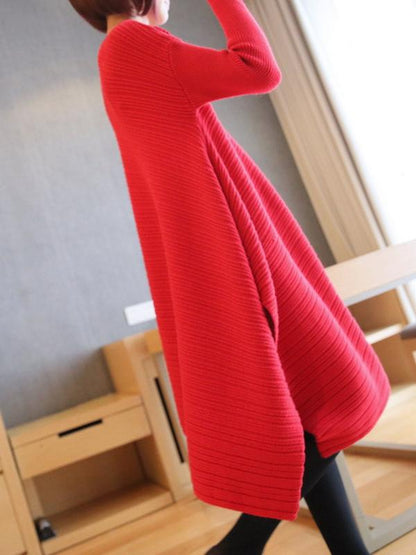 Plain V-Neck Knitting Midi Dress