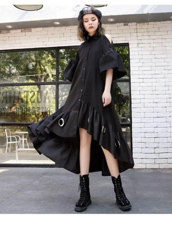 Splicing Off-The-Shoulder Cropped Iron Ring Dress