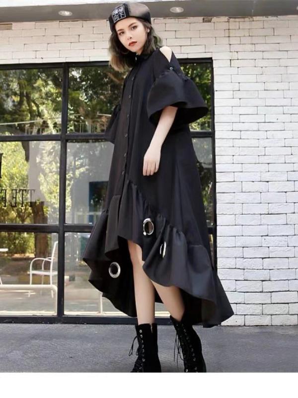 Splicing Off-The-Shoulder Cropped Iron Ring Dress