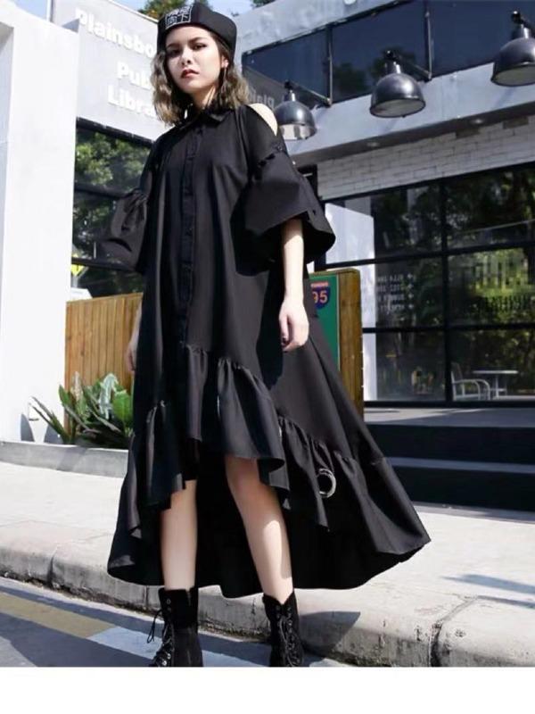 Splicing Off-The-Shoulder Cropped Iron Ring Dress