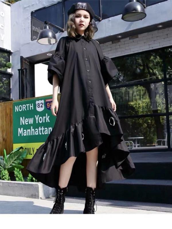 Splicing Off-The-Shoulder Cropped Iron Ring Dress