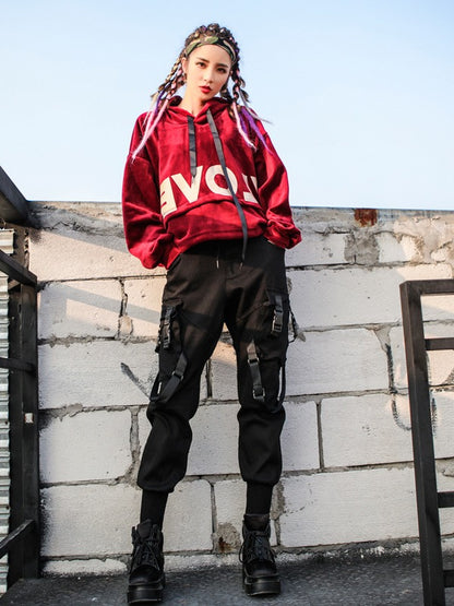 Letter Printed Loose Velvet Hoodie