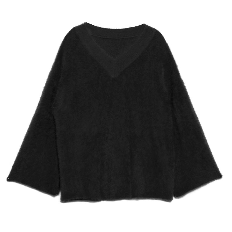 Loose V-Neck Mohair Knitting Sweater