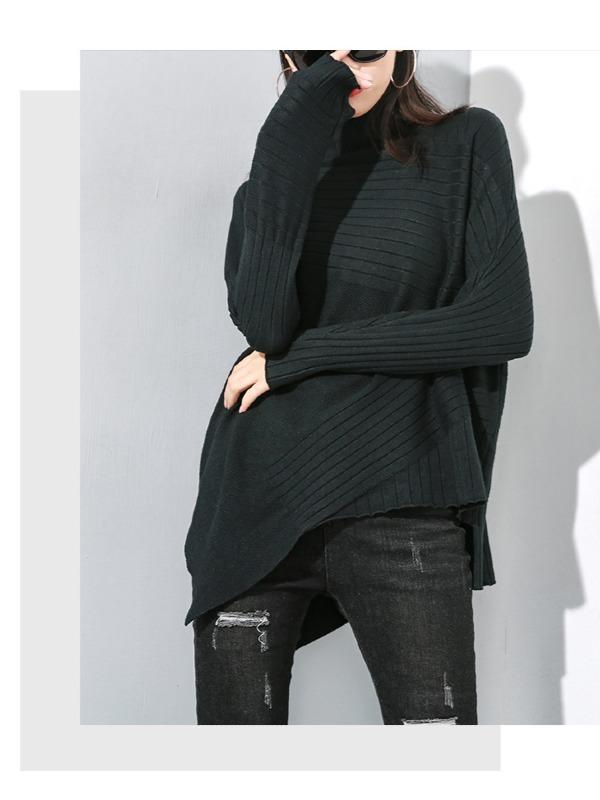 PLAIN CROPPED STRIPED TURTLENECK SWEATER - Zebrant