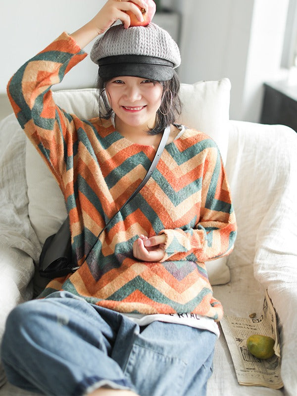 VINTAGE COLOR MATCHING PRINTED SWEATER