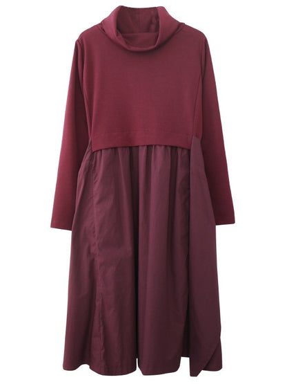 STITCHED PLEATED BANDGE HIGH-NECK DRESS