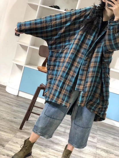 Vintage Plaid Long Hooded Coat