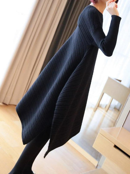 Plain V-Neck Knitting Midi Dress