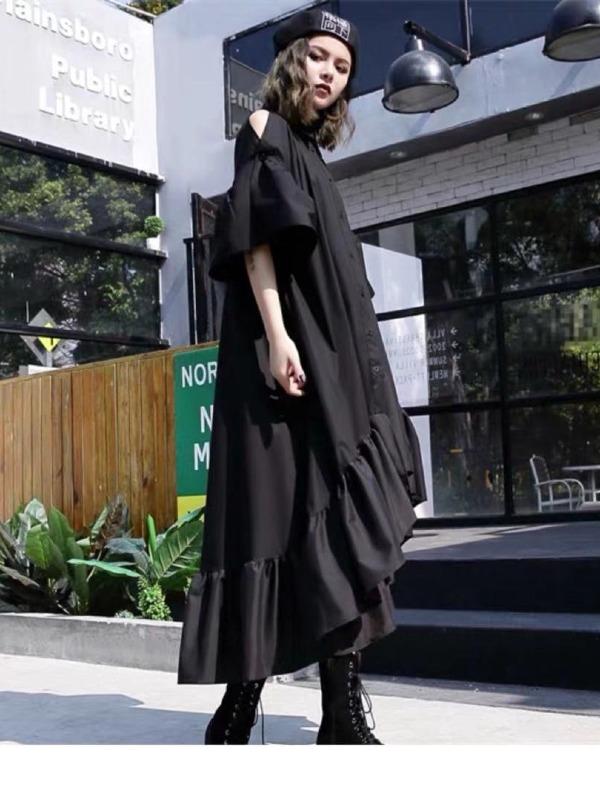 Splicing Off-The-Shoulder Cropped Iron Ring Dress