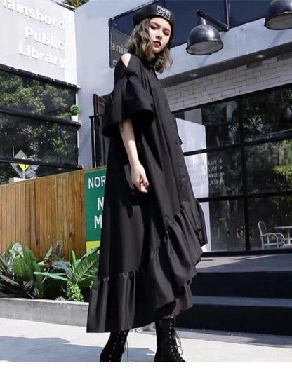 Splicing Off-The-Shoulder Cropped Iron Ring Dress