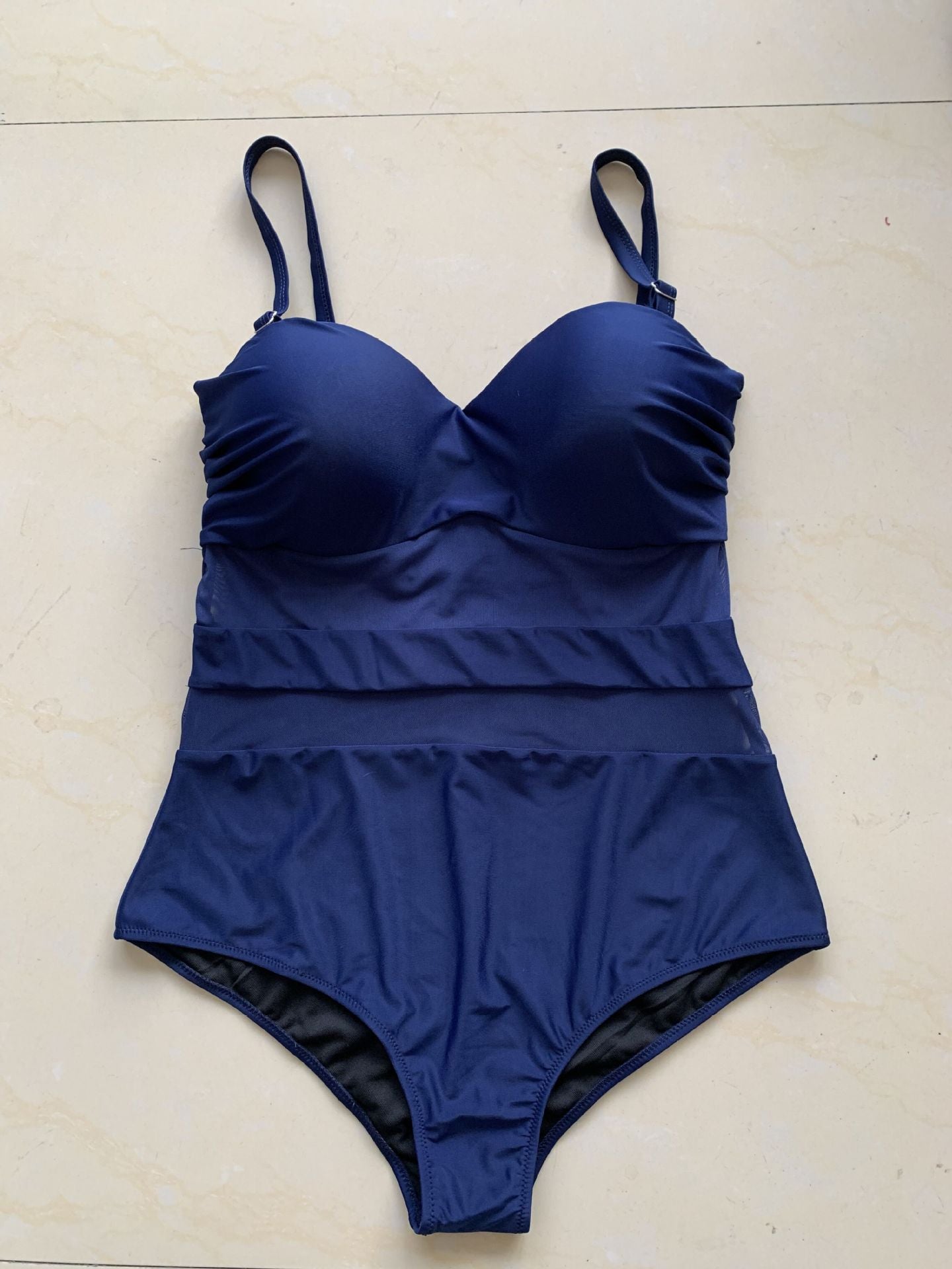 mesh yarn stitching fat solid one piece swimsuit