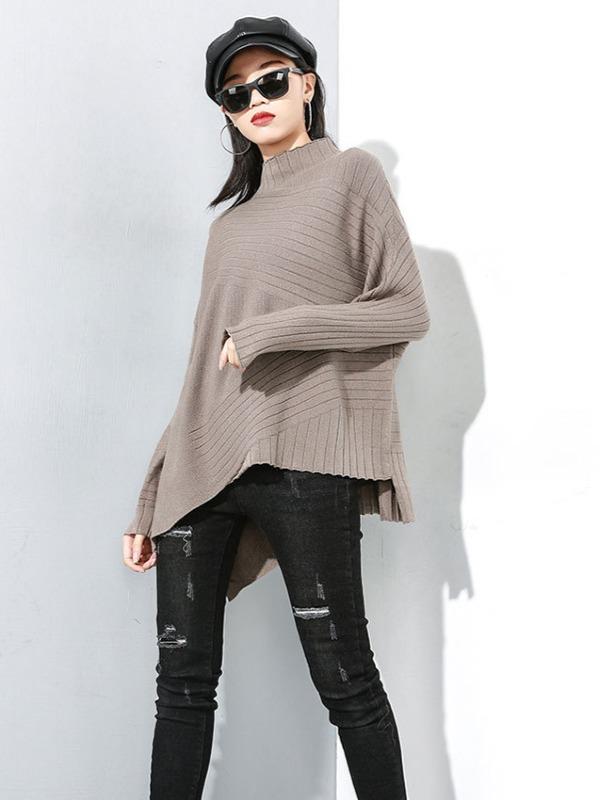 PLAIN CROPPED STRIPED TURTLENECK SWEATER - Zebrant