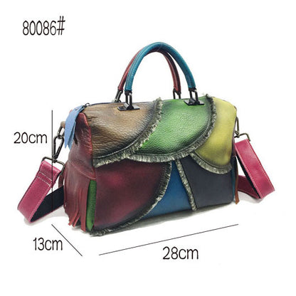 Hand-tinted leather women's bag with leather slant satchel