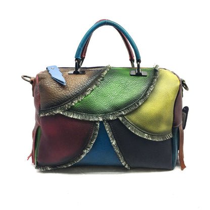 Hand-tinted leather women's bag with leather slant satchel