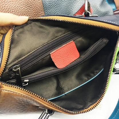 Hand-tinted leather women's bag with leather slant satchel