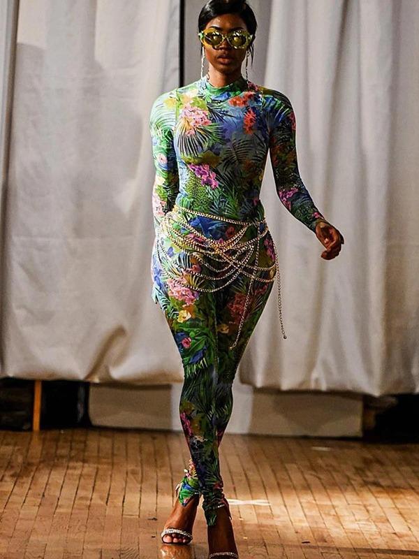 Floral Skinny Leg Yoga&Gym Jumpsuits ACTIVE WEAR