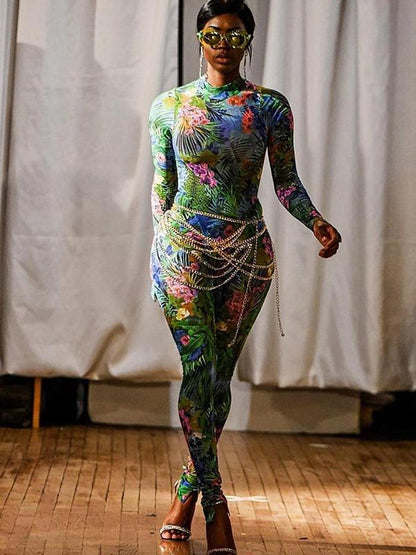 Floral Skinny Leg Yoga&Gym Jumpsuits ACTIVE WEAR
