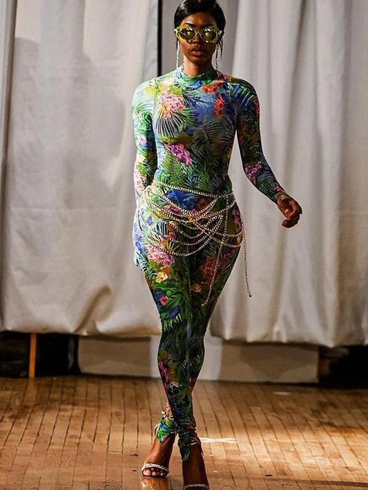 Floral Skinny Leg Yoga&Gym Jumpsuits ACTIVE WEAR