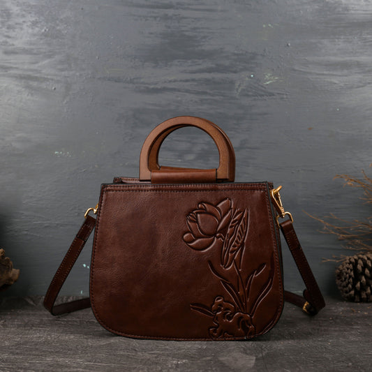WOMEN GENUINE LEATHER VINTAGE TOTEM DESIGNER HANDBAG SHOULDER BAG