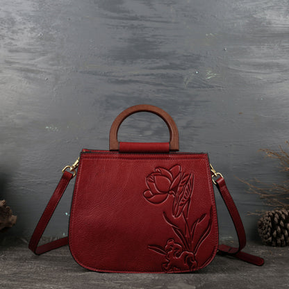 WOMEN GENUINE LEATHER VINTAGE TOTEM DESIGNER HANDBAG SHOULDER BAG