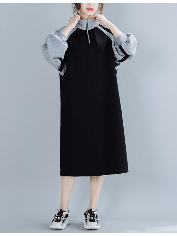 Stitching Thickening Stand Collar Sweatshirt Dress
