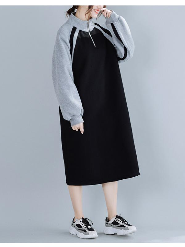 Stitching Thickening Stand Collar Sweatshirt Dress