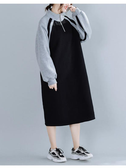 Stitching Thickening Stand Collar Sweatshirt Dress