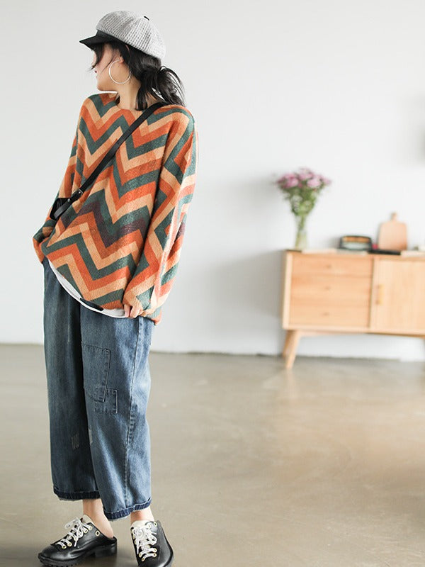 VINTAGE COLOR MATCHING PRINTED SWEATER