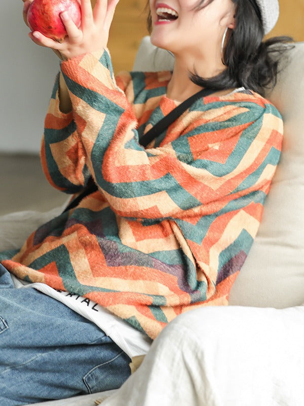 VINTAGE COLOR MATCHING PRINTED SWEATER