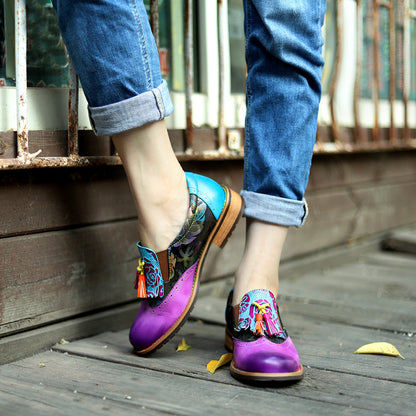 Autumn and winter new leisure retro folk style Brock tassel leather shoes