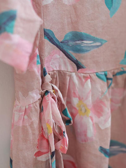 Literary Printed Ramie Cotton Long Dress