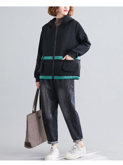 LOOSE CONTRAST COLOR POCKET THICKENING COAT