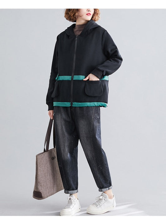 LOOSE CONTRAST COLOR POCKET THICKENING COAT