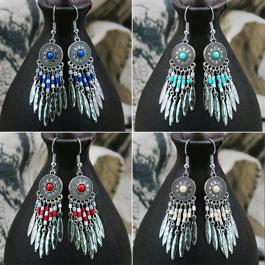 Vintage bohemian bead tassel earrings