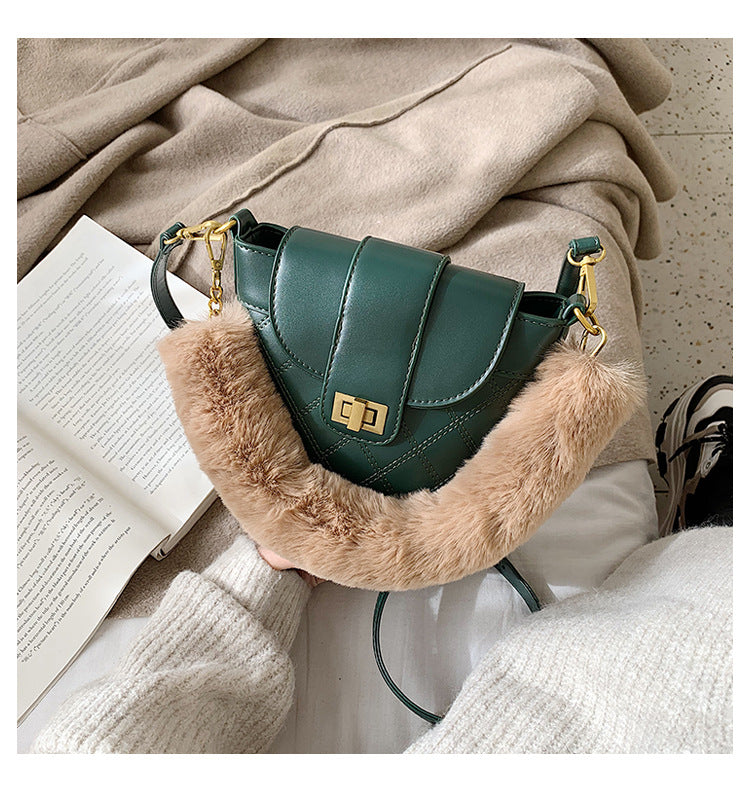 Lingge lock wool Messenger Shoulder Bag