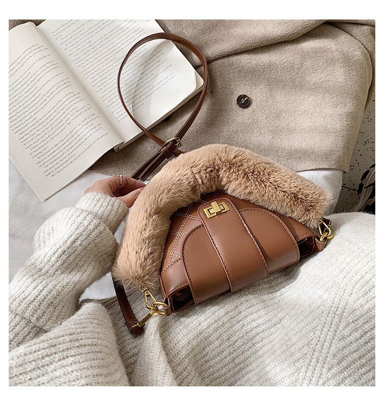 Lingge lock wool Messenger Shoulder Bag