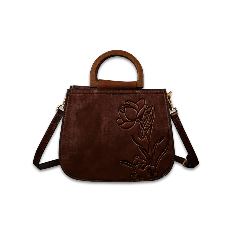 WOMEN GENUINE LEATHER VINTAGE TOTEM DESIGNER HANDBAG SHOULDER BAG