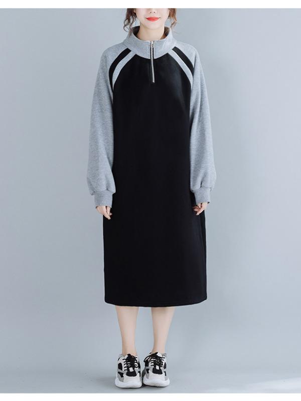 Stitching Thickening Stand Collar Sweatshirt Dress