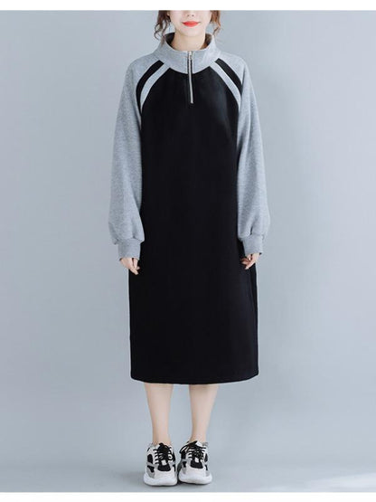 Stitching Thickening Stand Collar Sweatshirt Dress