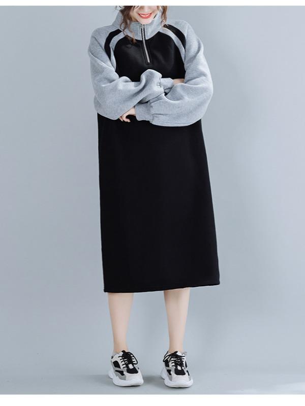 Stitching Thickening Stand Collar Sweatshirt Dress